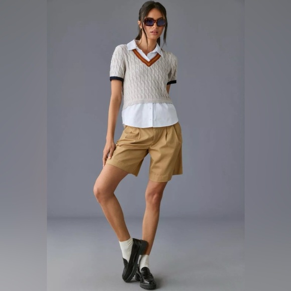 Anthropologie Maeve Layered Cable Sweater With Collar Sz XS - Picture 1 of 11